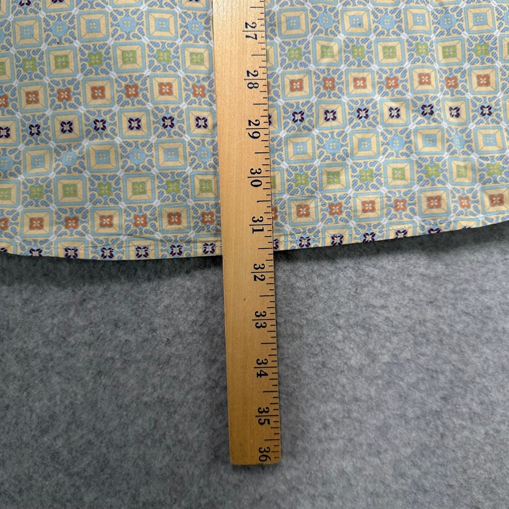 Alan Flusser Mens‎ Geometric Mosaic Print Cotton Button Down Shirt Yellow Blue L - Picture 5 of 6